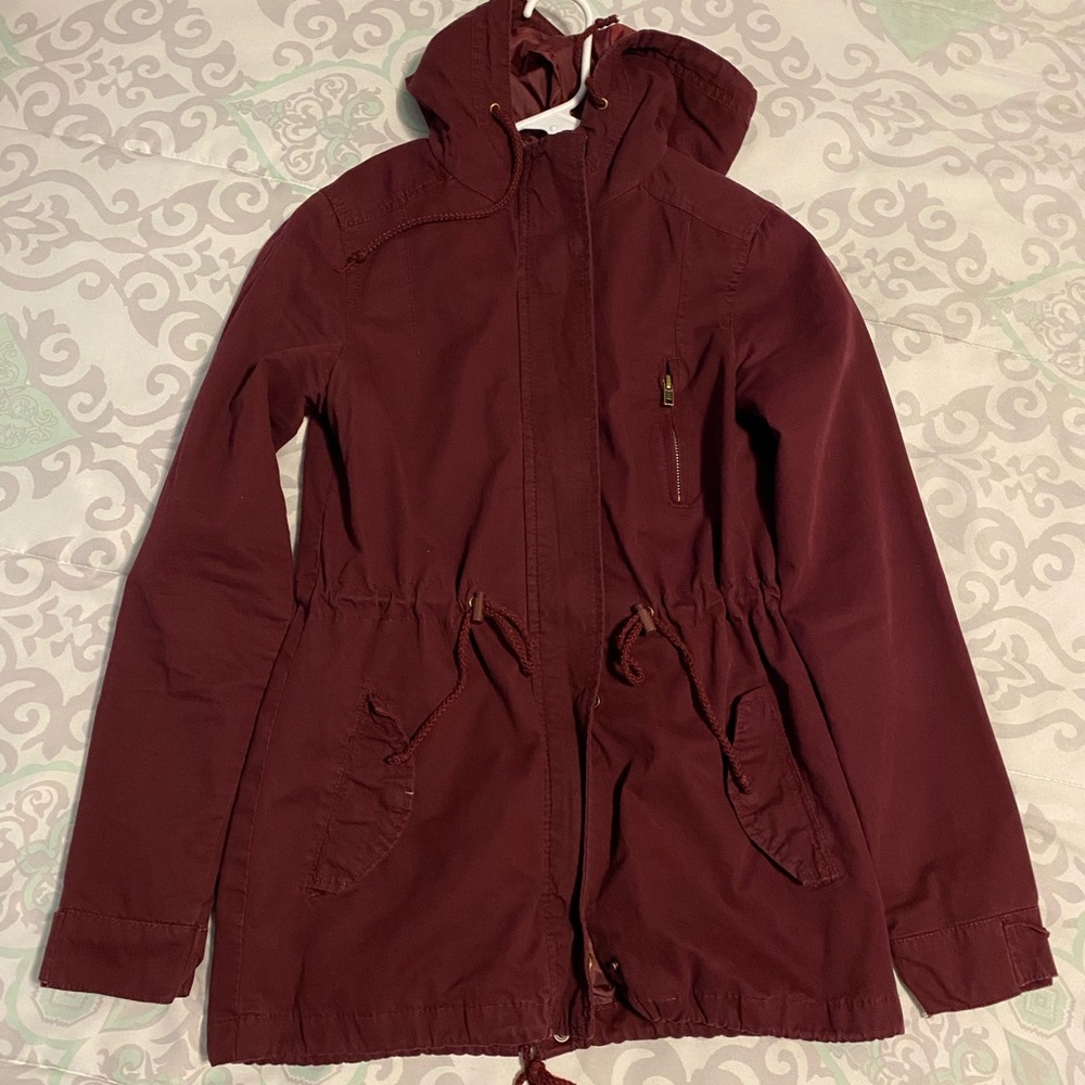 Burgundy Hooded Utility Jacket